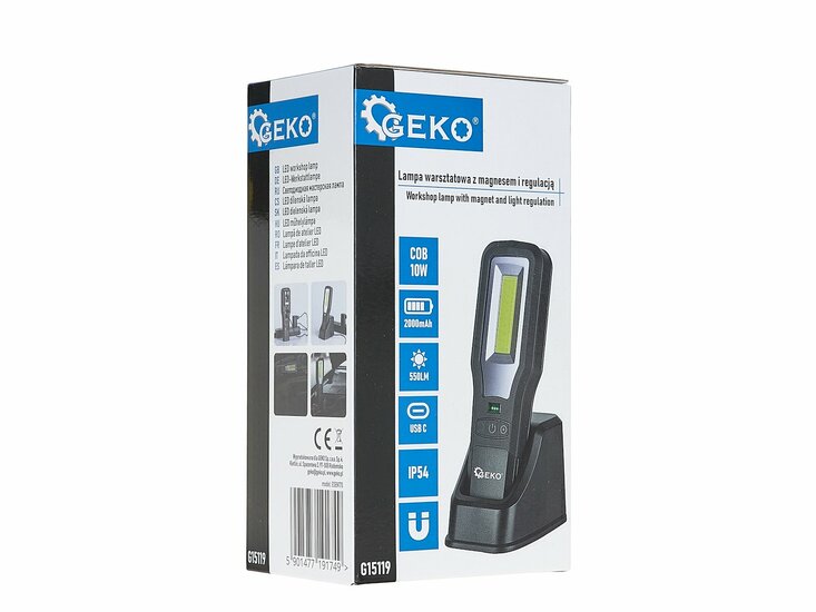 led werkplaatslamp met powerbank - 2000 mah - 550 lm - looplamp - led lamp - werklamp - geko