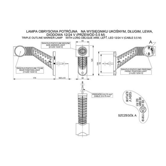 led breedtelamp 170mm 4x led - aanhanger zijlamp - zijlicht - breedtelicht
