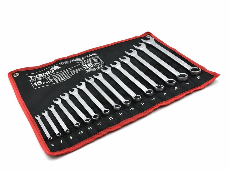 ringsteeksleutel set - 15 delig - 6 tot 27 mm - steeksleutels - ringmoersleutels - tvardy