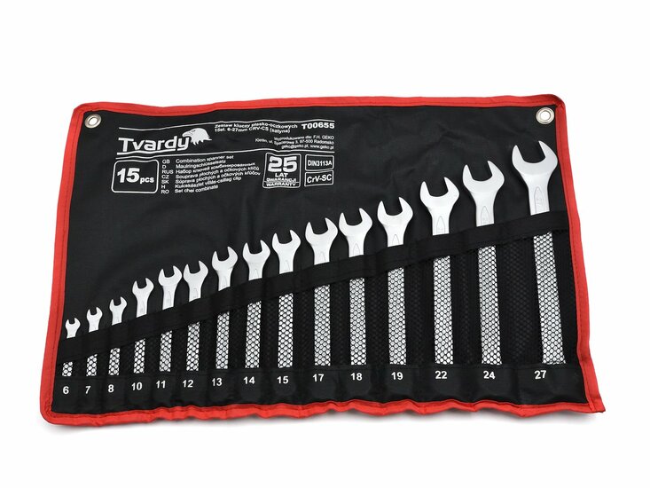 ringsteeksleutel set - 15 delig - 6 tot 27 mm - steeksleutels - ringmoersleutels - tvardy