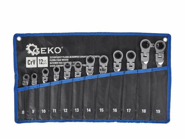 steekringratelsleutel set 12 delig - 8 tot 19 mm - ratelsleutel met ring - ringratelsleutel - ringratel - steekring ratel - gek