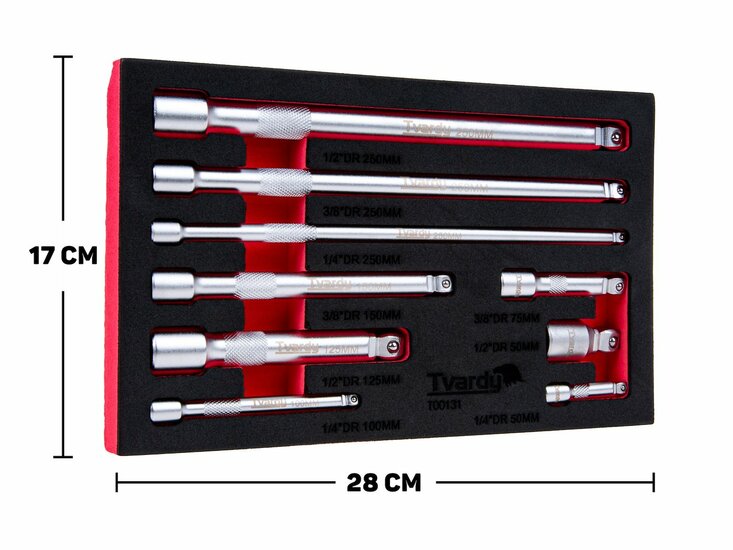 set ratelverlengstukken - 9 stuks - 1/4, 3/8 en 1/2 duims - verlengstuk voor ratels - tvardy