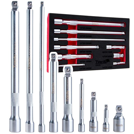 set ratelverlengstukken - 9 stuks - 1/4, 3/8 en 1/2 duims - verlengstuk voor ratels - tvardy