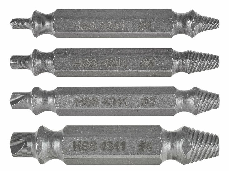 dubbelzijdige schroefextractorset - 4 stuks - schroefuitdraaierset - schroef extractor set - keltin