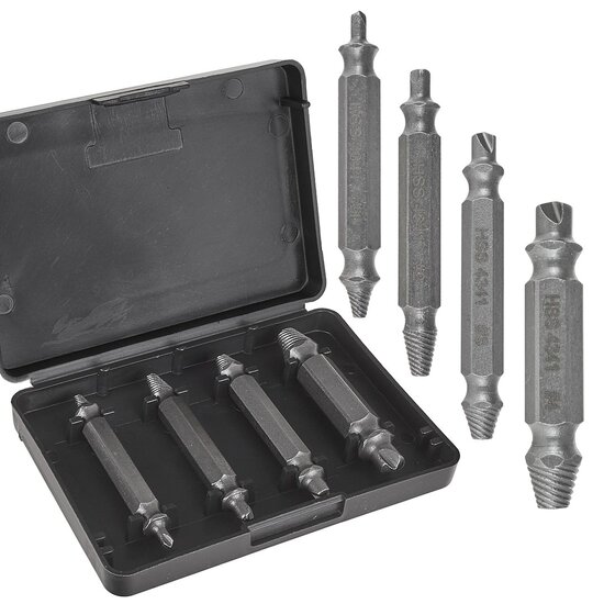 dubbelzijdige schroefextractorset - 4 stuks - schroefuitdraaierset - schroef extractor set - keltin