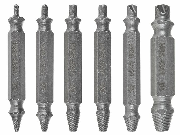 dubbelzijdige schroefextractorset - 6 stuks - schroefuitdraaierset - schroef extractor set - keltin