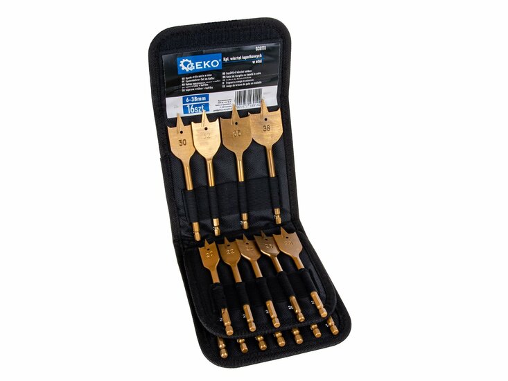 speedboren set - 16 delig - 6 tot 38 mm - boorset - spiraalboorset - spadeboren - geko