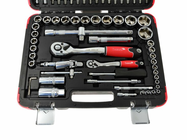 doppenset 1/4 en 1/2 duims - doppendoos - gereedschapsset - ratelset - 94 delig - tvardy