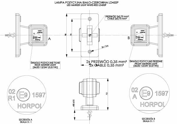 led breedtelamp met connector 70mm 6x led - aanhanger zijlamp - zijlicht - breedtelicht