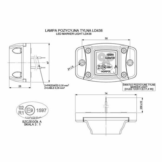 led zijmarkeringslamp universeel oranje 3x led - contourlamp - zij lamp - breedtelamp