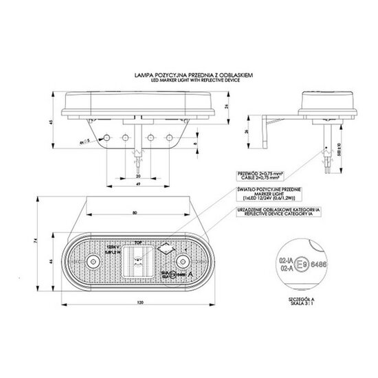 led zijmarkeringslamp met houder universeel wit 1x led - contourlamp - zij lamp - breedtelamp