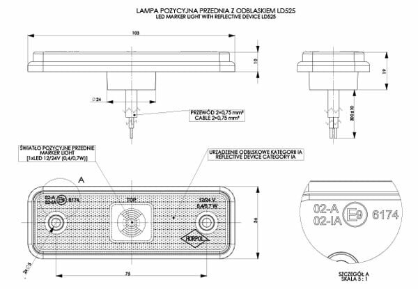 led zijmarkeringslamp universeel wit 1x led - contourlamp - zijlamp - breedtelamp