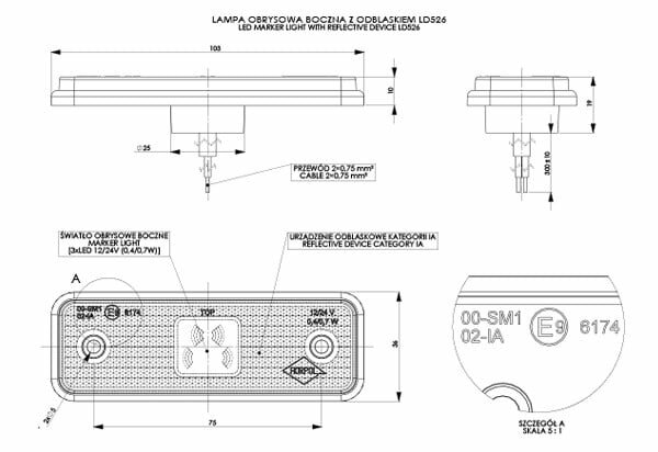 led zijmarkeringslamp universeel oranje 3x led - contourlamp - zijlamp - breedtelamp - horpol