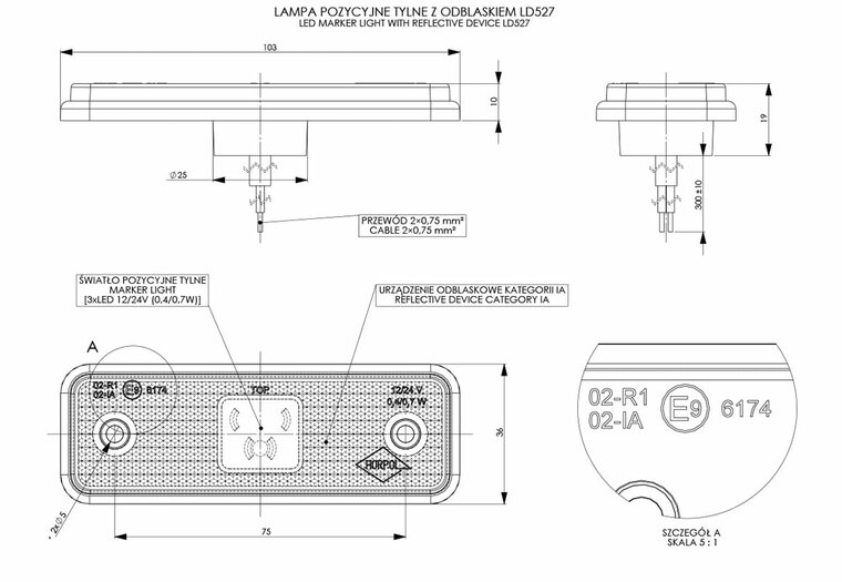 led zijmarkeringslamp universeel rood 3x led - contourlamp - zijlamp - breedtelamp - horpol