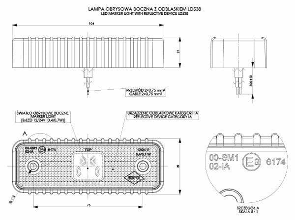 led zijmarkeringslamp universeel oranje 3x led - contourlamp - led zijlamp - breedtelamp