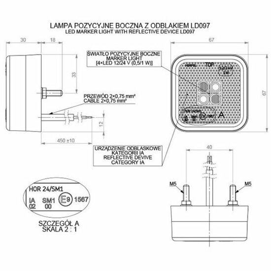 led zijmarkeringslamp universeel oranje 4x led - contourlamp - led zijlamp - led breedtelamp