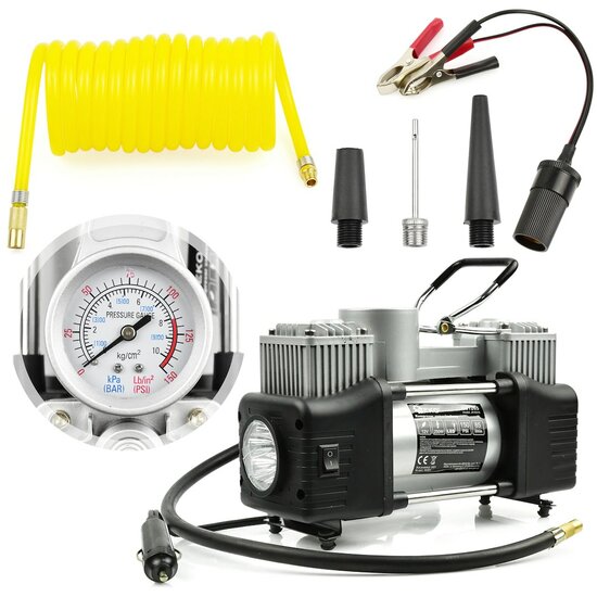 compressor 12 Volt - 250 watt - inclusief ingebouwde zaklamp - lucht compressor - draagbare luchtcompressor - geko