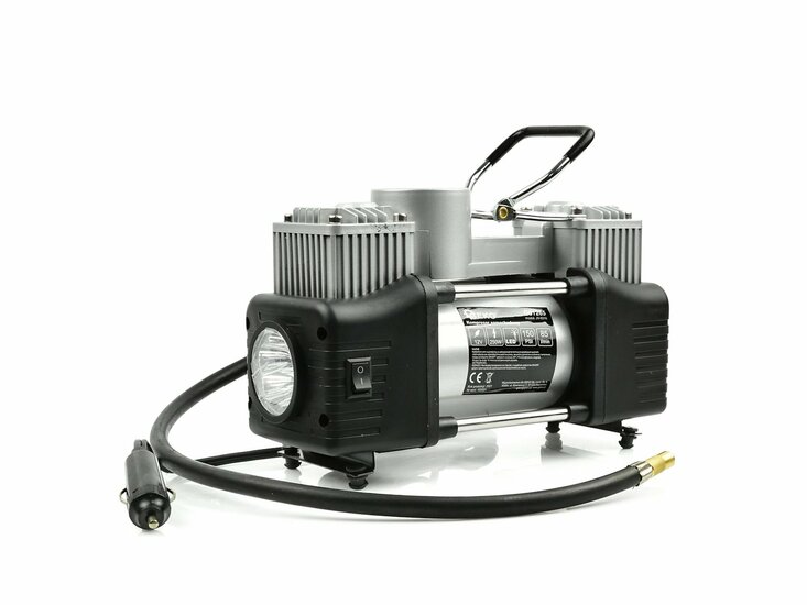 compressor 12 Volt - 250 watt - inclusief ingebouwde zaklamp - lucht compressor - draagbare luchtcompressor - geko