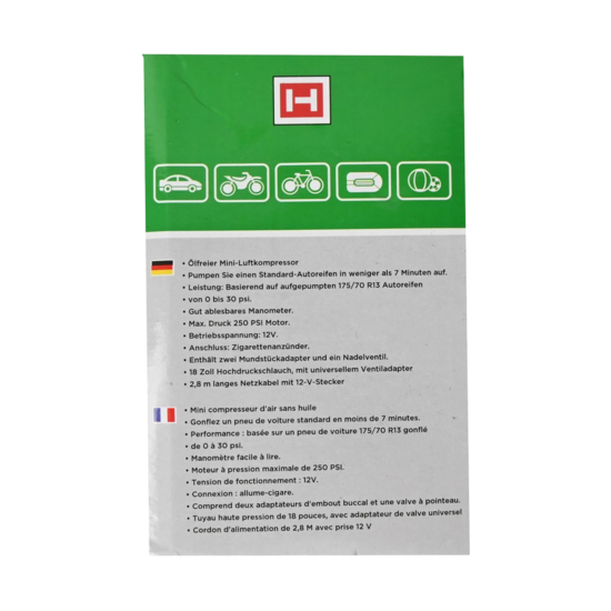 compressor 12 Volt - 250 psi - lucht compressor - compacte luchtcompressor - h&ouml;fftech