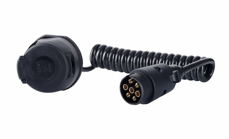 spiraal verlengkabel 7 polig - 1,8 meter kabel - spiraalkabel stekker + stekkerdoos - aanhangerkabel - horpol