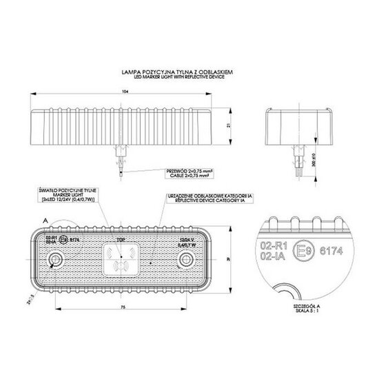 led zijmarkeringslamp universeel rood 3x led - led contourlamp - zij lamp - breedtelamp