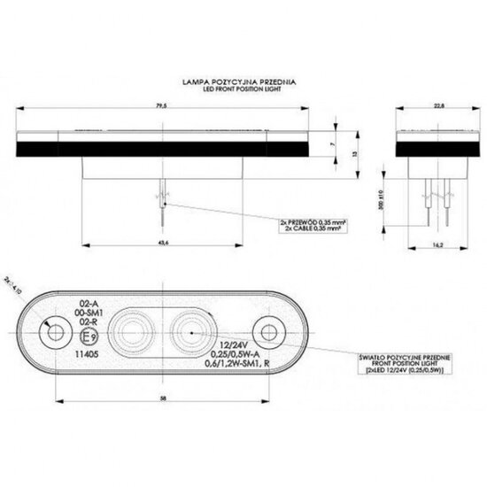led zijmarkeringslamp universeel rood 2x led - contourlamp - led zijlamp - breedtelamp