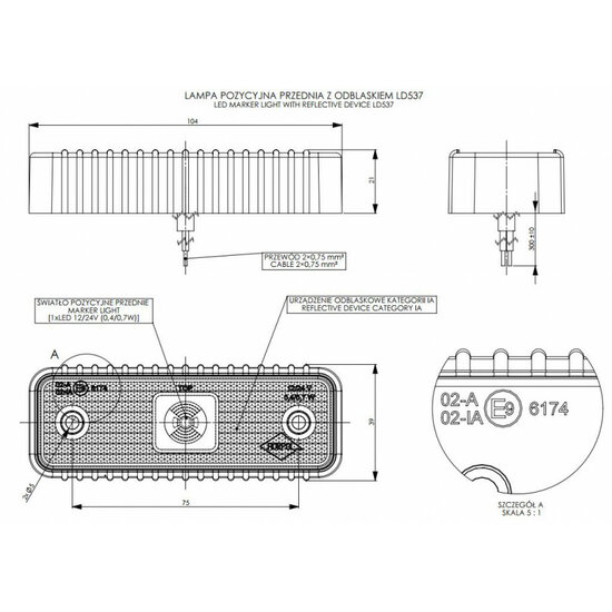 led zijmarkeringslamp universeel wit 1x led - contourlamp - zijlamp - led breedtelamp