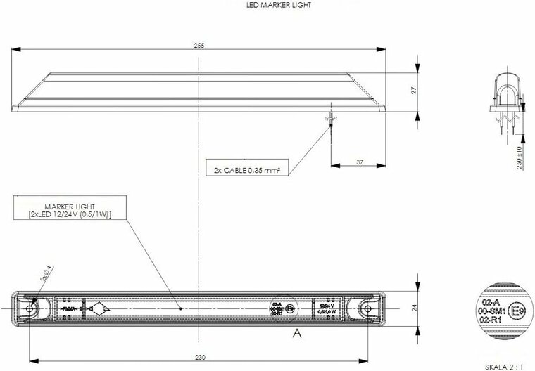 led zijmarkeringslamp universeel wit 2x led - contourlamp - zij lamp - breedtelamp