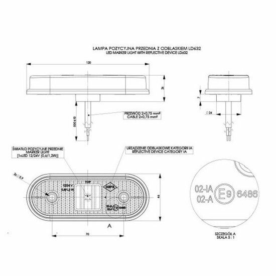 led zijmarkeringslamp universeel wit 1x led - contourlamp - zij lamp - led breedtelamp - horpol
