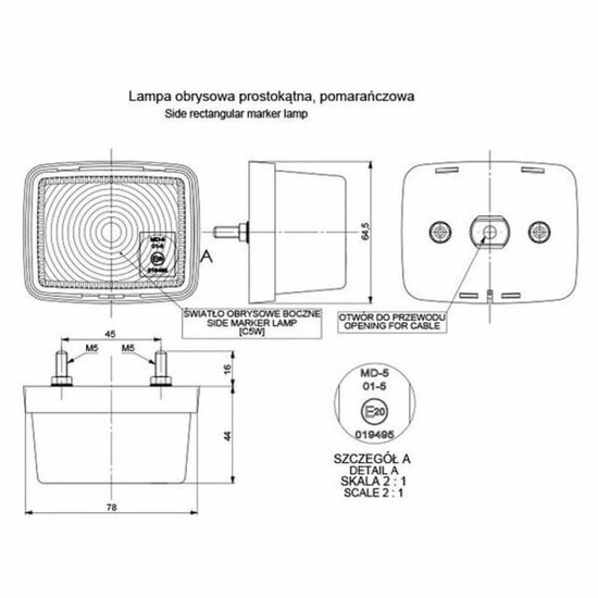 zijmarkeringslamp universeel oranje 12/24 volt - contourlamp - breedtelamp - zij lamp