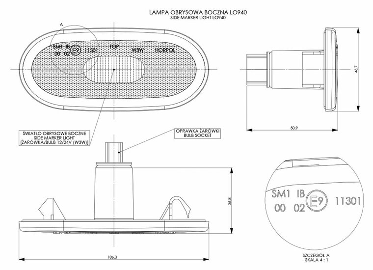 zijmarkeringslamp ovaal universeel oranje 12/24 volt - contourlamp - zij lamp - breedtelamp