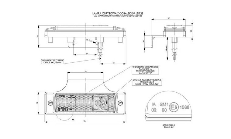 led zijmarkeringslamp universeel inclusief 5m kabel oranje 12/24 volt- contourlamp - zij lamp - breedtelamp