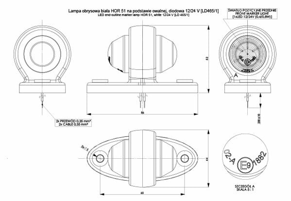 led zijmarkeringslamp universeel wit 12/24 volt - contourlamp - zijlamp - breedtelamp