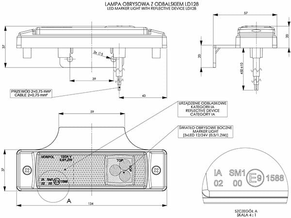 led zijmarkeringslamp universeel oranje 12/24 volt  - contourlamp - zij lamp - led breedtelamp