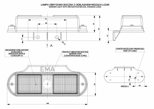 zijmarkeringslamp oranje - markeringslamp met houder - positielamp 12 volt - contourlamp - horpol