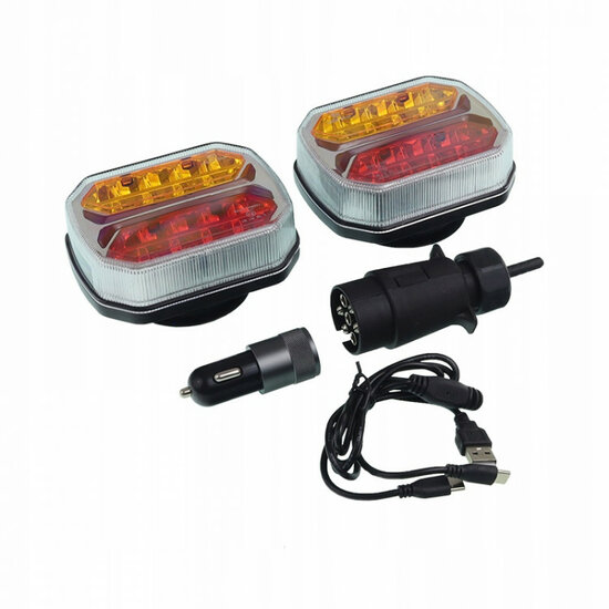 draadloos&nbsp;verlichting set magnetisch 7 polig 12/24 volt -&nbsp;achterlichten led - aanhanger verlichting - achterlicht