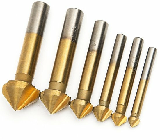 conische verzinkboorset - 6,3 tot 20,5 mm - afbraamboren - 6 dlg - boor set - verzinkfrees - geko