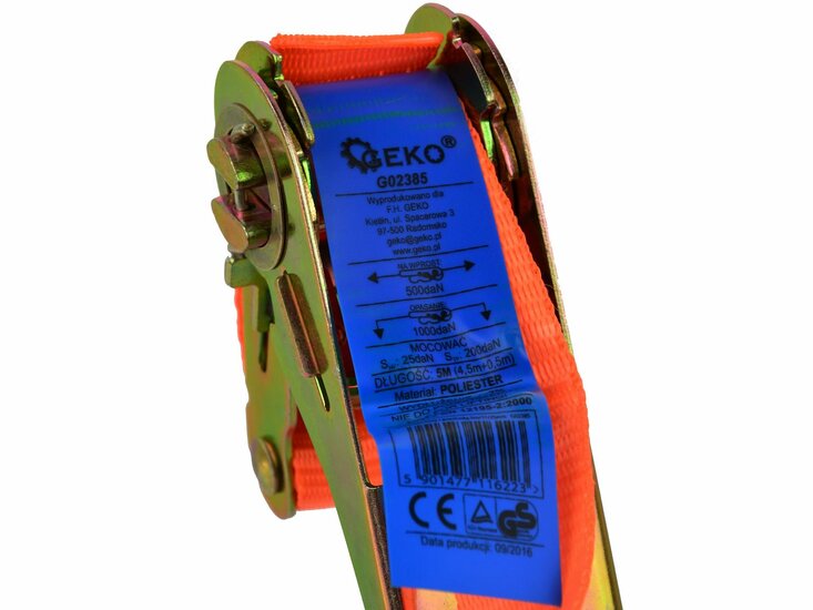 spanband 1 ton - 5 meter met ratel - sjorband 1000 kg - ratel met&nbsp;spanner - aanhangerband - geko