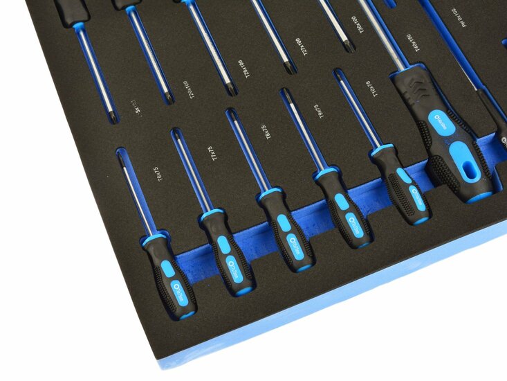 schroevendraaiers in foam inlay - schroevendraaier set 21 delig - platkop, torx en kruiskop schroevendraaierset - geko
