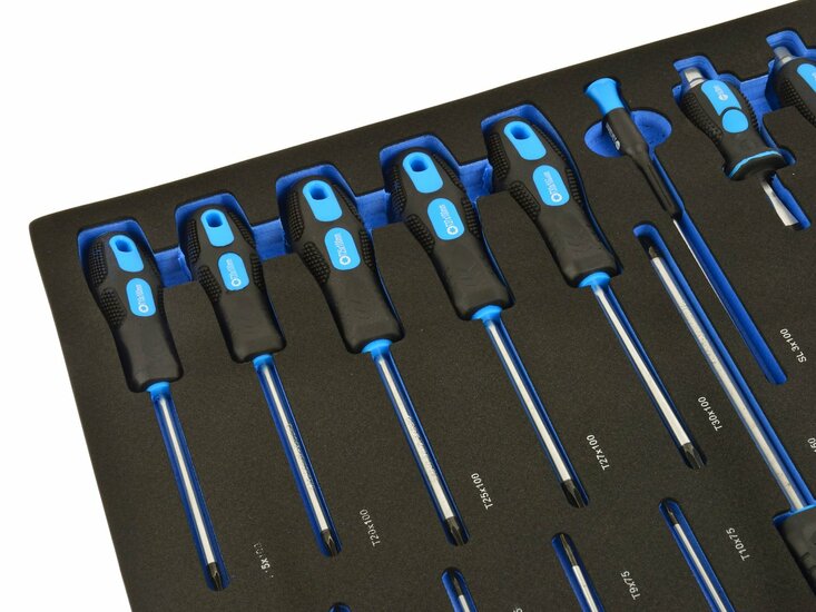 schroevendraaiers in foam inlay - schroevendraaier set 21 delig - platkop, torx en kruiskop schroevendraaierset - geko