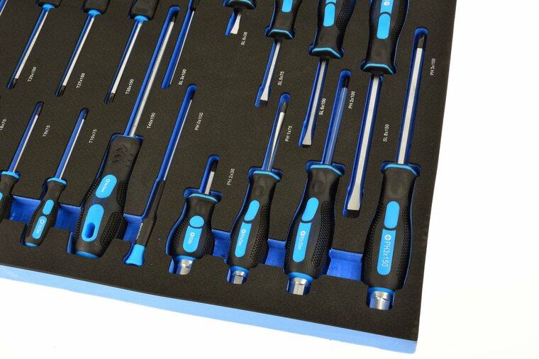 schroevendraaiers in foam inlay - schroevendraaier set 21 delig - platkop, torx en kruiskop schroevendraaierset - geko