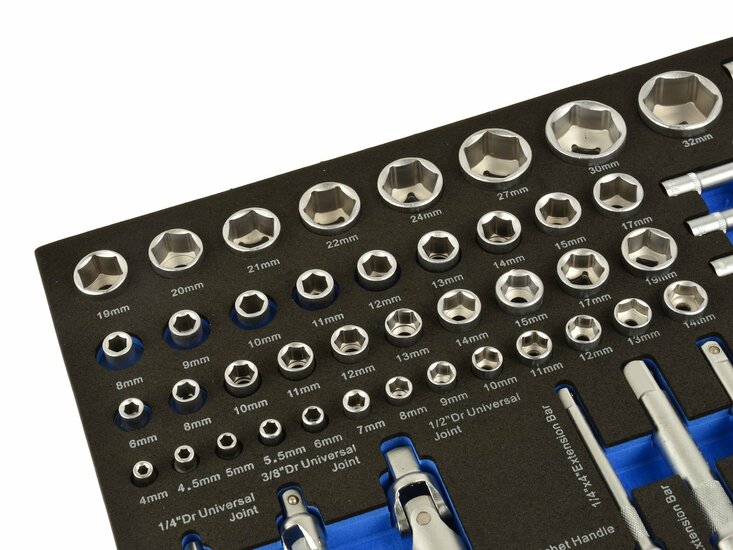 foam inlay doppenset 80 delig - doppendoos 1/4 - 3/8 en 1/2 duims - ratelset - gereedschapsset - geko