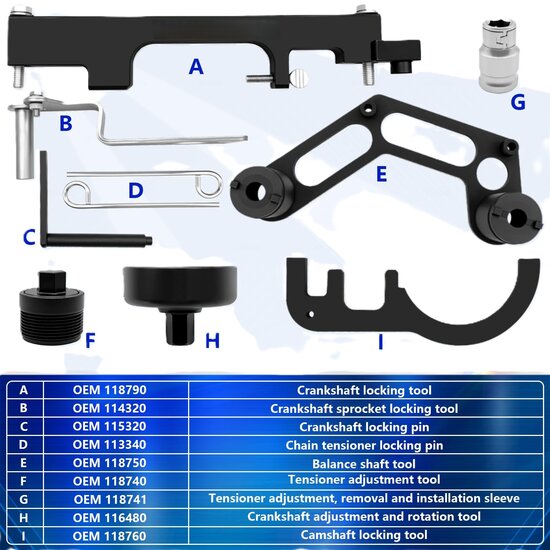 timingset bmw&nbsp;n47 - n47S - n57 en n57S&nbsp;diesel 1.6 -&nbsp;2.0 en 3.0L - nokkenasuitlijngereedschap&nbsp;- dist
