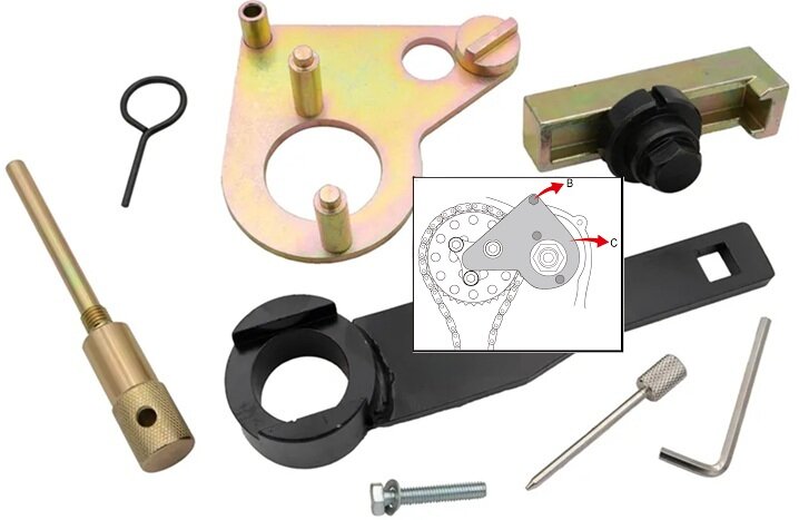 renault - nissan - vauxhall - opel - 1.6 -&nbsp;2.0 -&nbsp;2.3 cdti en dci - diesel krukaspoelie-vasthoudgereedschap - nokkenasuitlijng