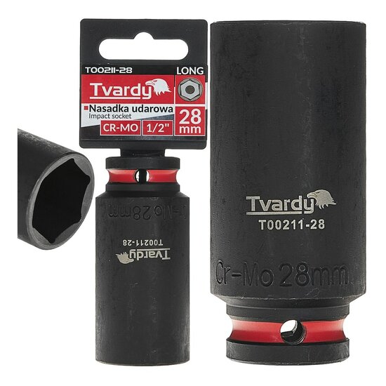 lange krachtdop 28 mm - 1/2 duims aansluiting - slagdop - impact dop - rateldop - dop - tvardy
