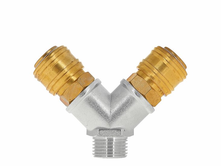 2 weg snelkoppeling luchtstekker 1/2 schroefdraad - luchtkoppeling - messing persluch - tvardy 