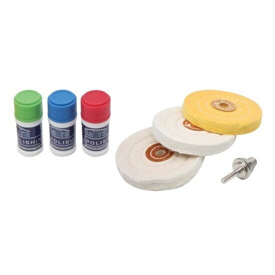 polijst set 7 delig voor zacht metaal - polijstschijf - katoenen poetspad - satra