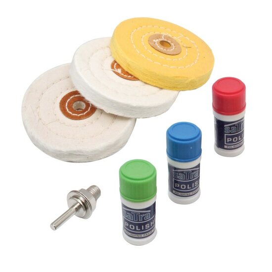 polijst set 7 delig voor zacht metaal - polijstschijf - katoenen poetspad - satra