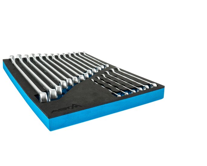 foam inlay steekringsleutel set 19 delig - 6 tot 24 mm - ringsteeksleutel - ringsleutels - steeksleutels - asta