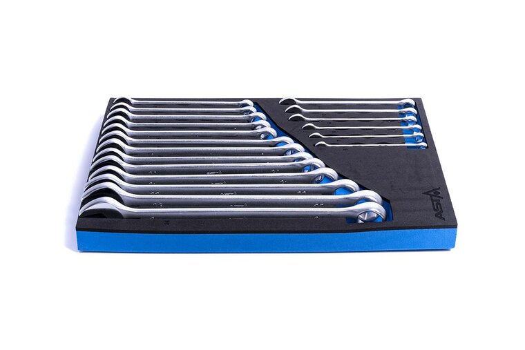 foam inlay steekringsleutel set 19 delig - 6 tot 24 mm - ringsteeksleutel - ringsleutels - steeksleutels - asta